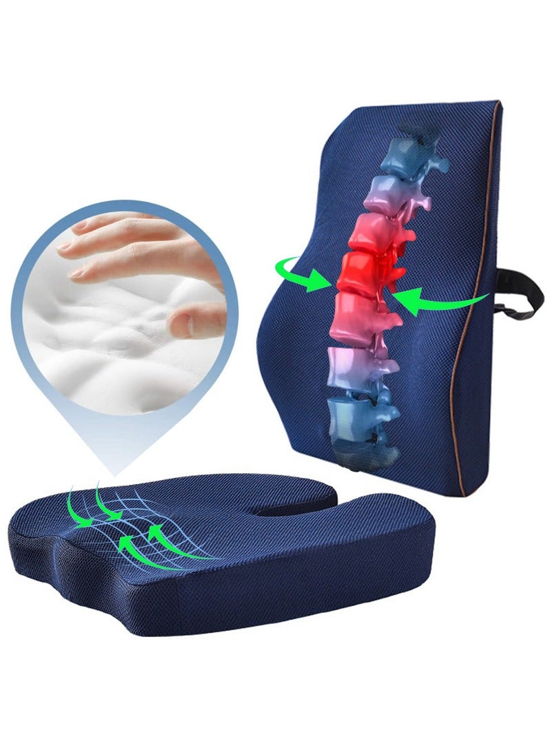 XiuWoo Advanced Portable Ergonomic Seat Cushion and Lumbar Support Pillow Set with Extra Large Memory Foam Back Support Pillow Cushion for Car Office Computer Chair Wheelchair  - Image 1