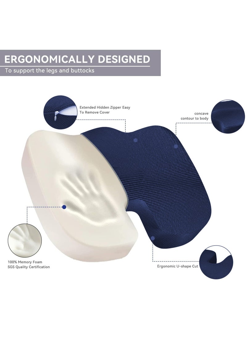 XiuWoo Advanced Portable Ergonomic Seat Cushion and Lumbar Support Pillow Set with Extra Large Memory Foam Back Support Pillow Cushion for Car Office Computer Chair Wheelchair  - Image 4