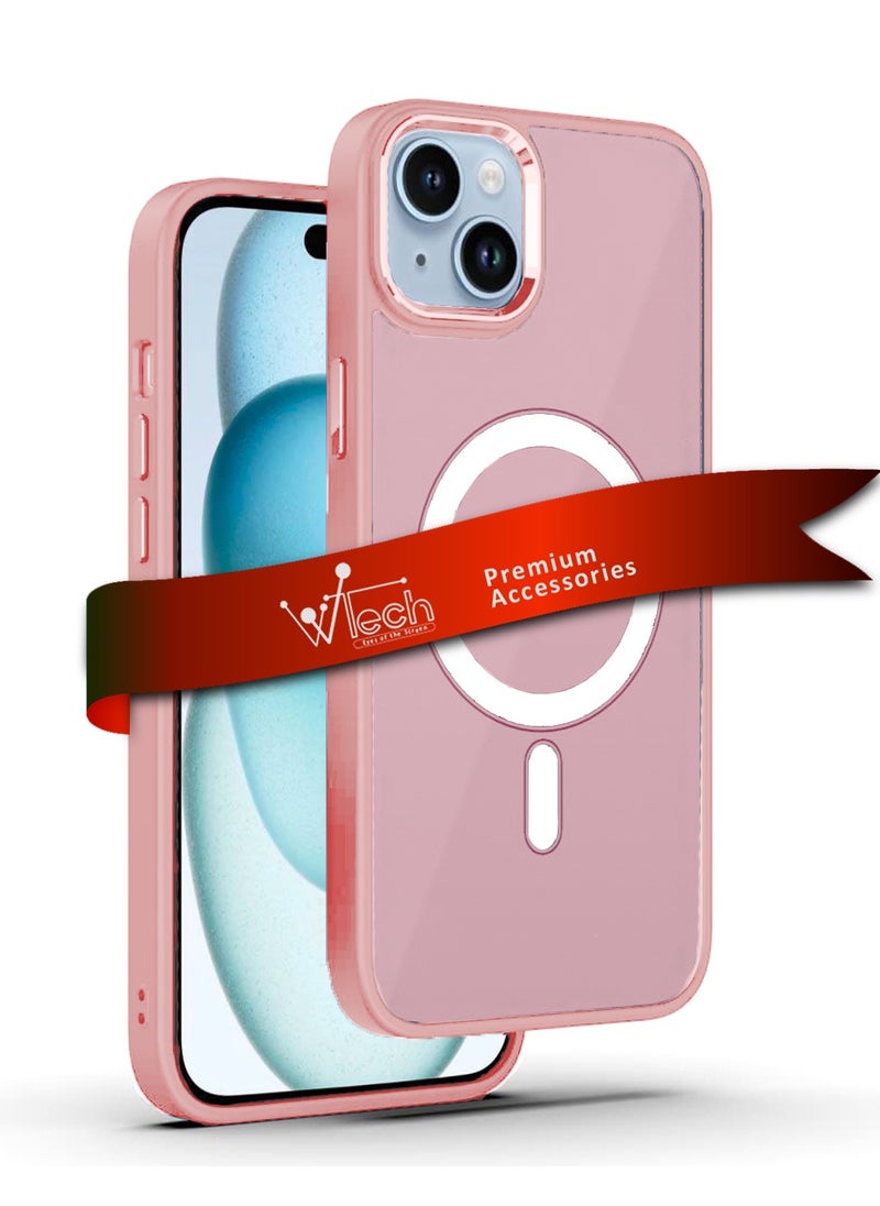 Wtech - Hybrid Silicone With Translucent Hard Back Protective Plating Lens Magsafe Case Cover For Apple iPhone 15 2023 Light Pink - Image 1