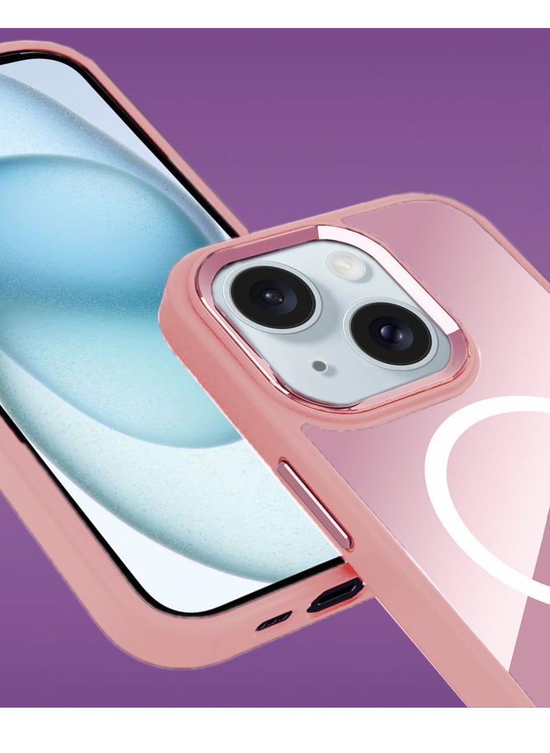 Wtech - Hybrid Silicone With Translucent Hard Back Protective Plating Lens Magsafe Case Cover For Apple iPhone 15 2023 Light Pink - Image 1