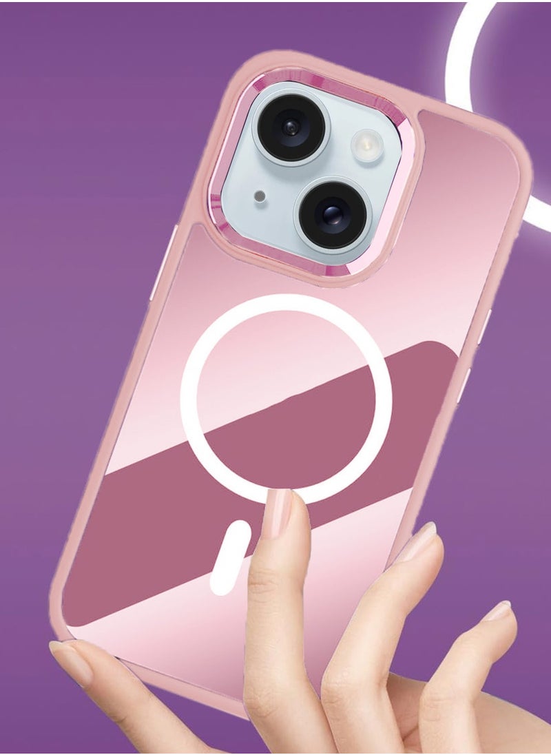 Wtech - Hybrid Silicone With Translucent Hard Back Protective Plating Lens Magsafe Case Cover For Apple iPhone 15 2023 Light Pink - Image 1