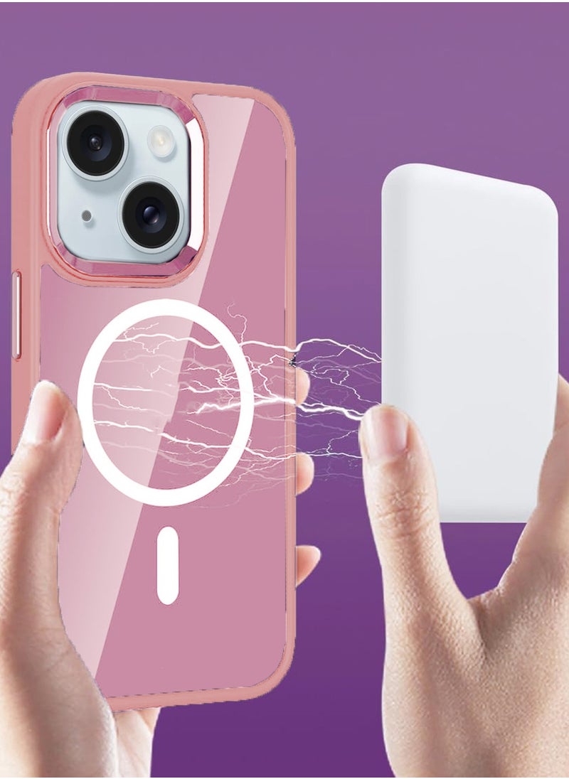 Wtech - Hybrid Silicone With Translucent Hard Back Protective Plating Lens Magsafe Case Cover For Apple iPhone 15 2023 Light Pink - Image 1
