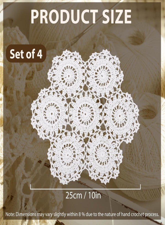 kilofly Crochet Cotton Lace Table Placemats Doilies Pack, 4pc, White, Blossoms, 10 inch - Image 2