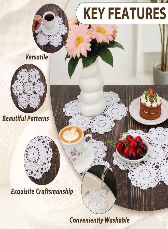 kilofly Crochet Cotton Lace Table Placemats Doilies Pack, 4pc, White, Blossoms, 10 inch - Image 3