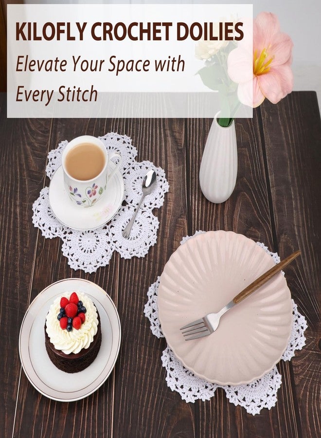 kilofly Crochet Cotton Lace Table Placemats Doilies Pack, 4pc, White, Blossoms, 10 inch - Image 4
