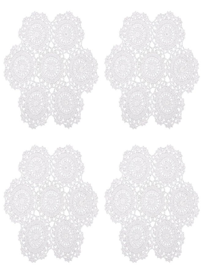 kilofly Crochet Cotton Lace Table Placemats Doilies Pack, 4pc, White, Blossoms, 10 inch - Image 1