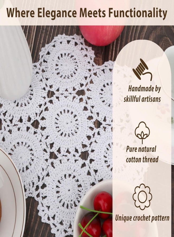 kilofly Crochet Cotton Lace Table Placemats Doilies Pack, 4pc, White, Blossoms, 10 inch - Image 5