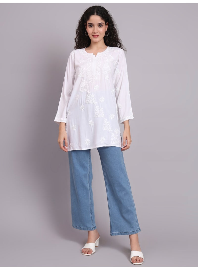 Alaya Women Chikankari Hand Embroidered Rayon Kurti -AL4071 - Image 4