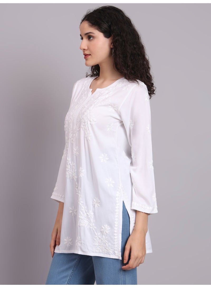 Alaya Women Chikankari Hand Embroidered Rayon Kurti -AL4071 - Image 5