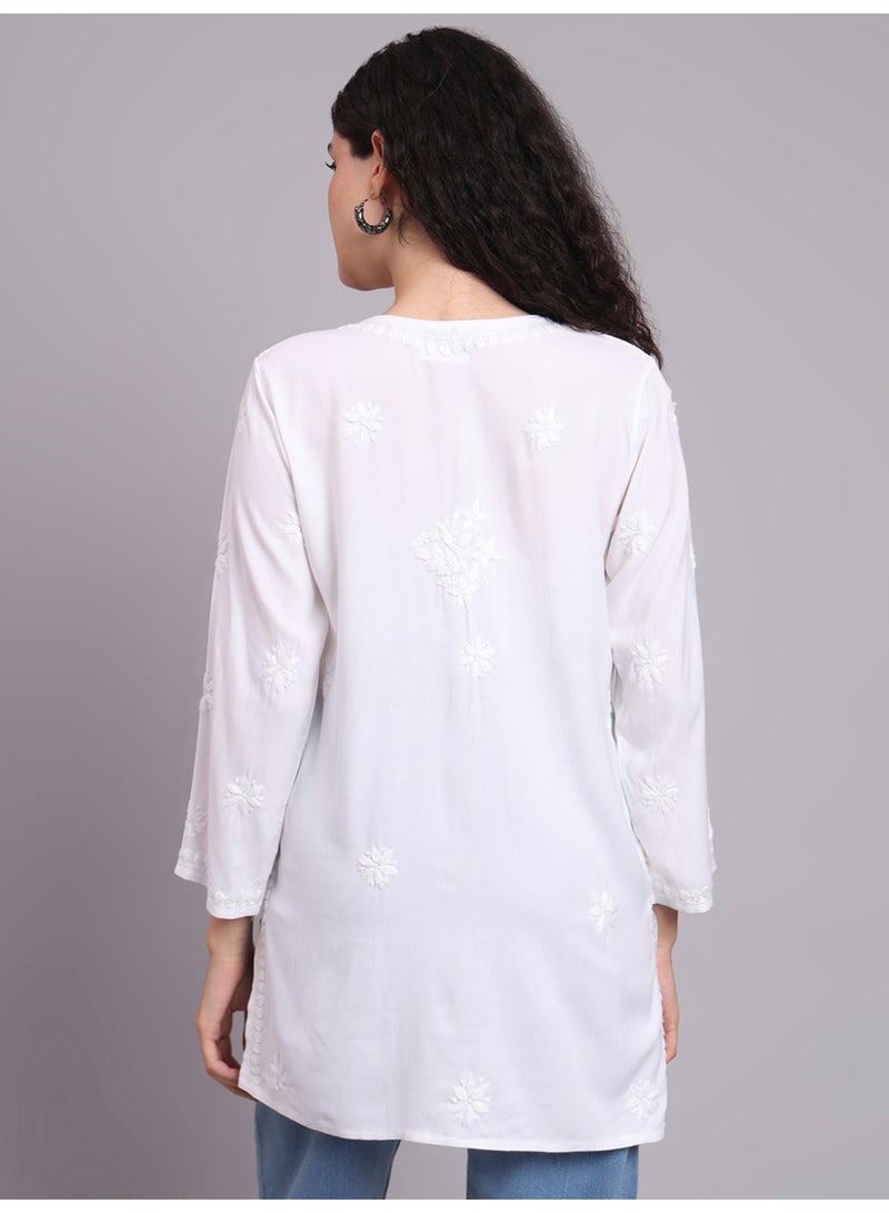 Alaya Women Chikankari Hand Embroidered Rayon Kurti -AL4071 - Image 2