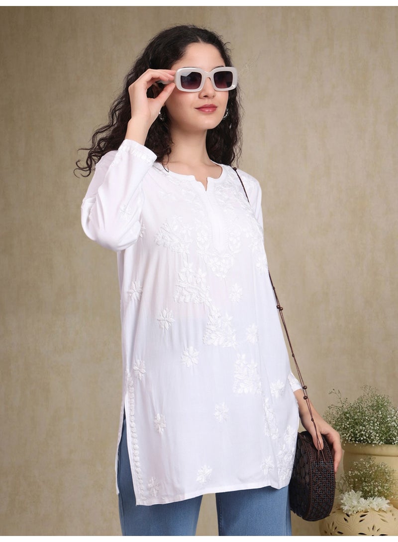 Alaya Women Chikankari Hand Embroidered Rayon Kurti -AL4071 - Image 3