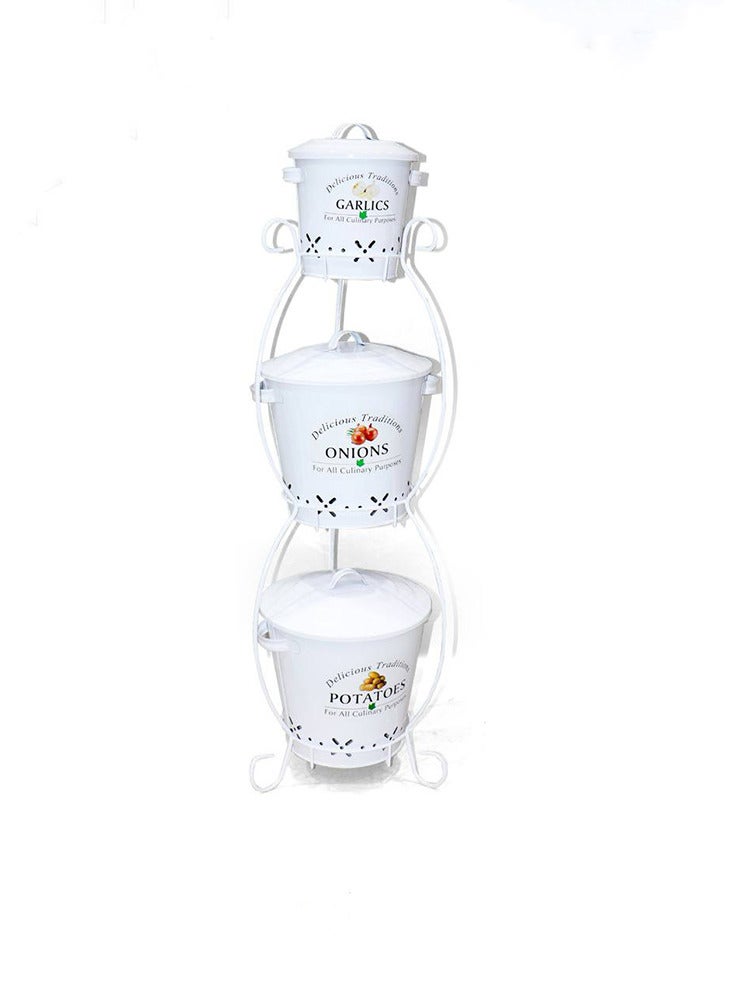 Onion and Potato Storage Basket Shelves Bucket Shape Perfect Design Comprising 3 Shelves White  - Image 4