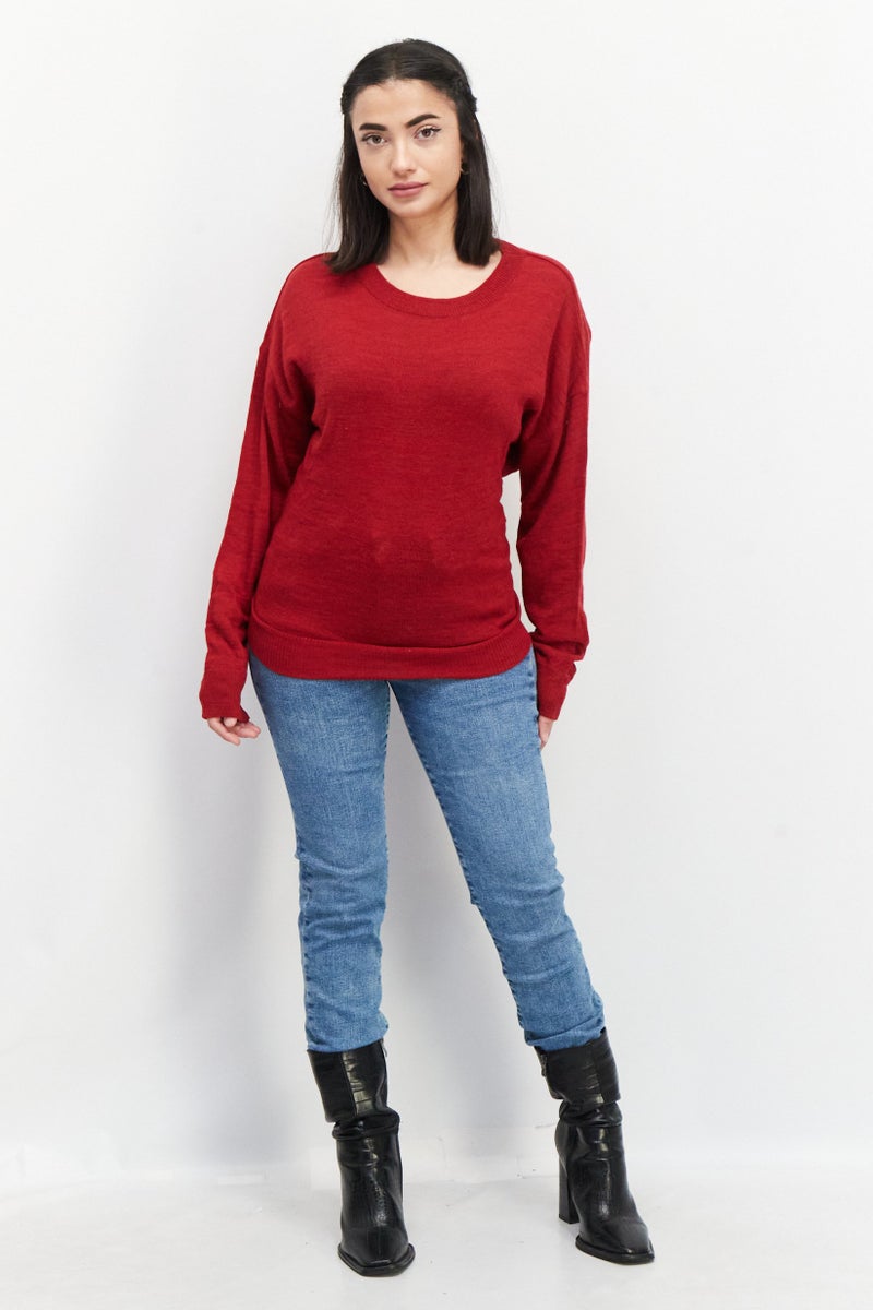 NA-KD سويت شيرت محبوك بظهر مفتوح للنساء، أحمر - Image 1