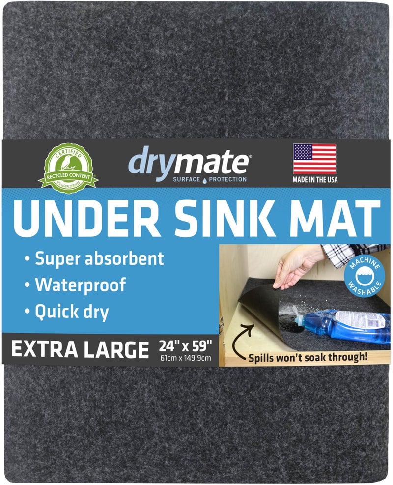 Drymate Premium XL Under Sink Mat, Waterproof Cabinet Protection Mats for Kitchen & Bathroom, Absorbent Shelf Liners, Slip-Resistant, Non-Adhesive, Machine Washable (USA Made)(24â€x59â€)(Charcoal) - Image 1