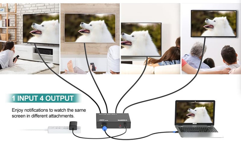 MT-ViKI HDMI Splitter 1 in 4 Out, 1x4 Power HDMI Splitter 4 Ports w/AC Adapter, 4Kx2K@30Hz 3D Full HD Distributor for PS4 Fire Stick HDTV - Image 5
