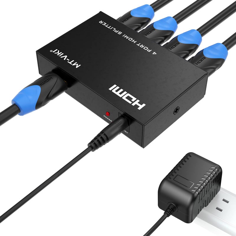 MT-ViKI HDMI Splitter 1 in 4 Out, 1x4 Power HDMI Splitter 4 Ports w/AC Adapter, 4Kx2K@30Hz 3D Full HD Distributor for PS4 Fire Stick HDTV - Image 1