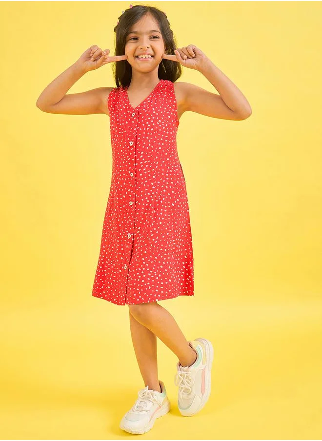 Stylo Bug Spot Print V Neck Casual Dress