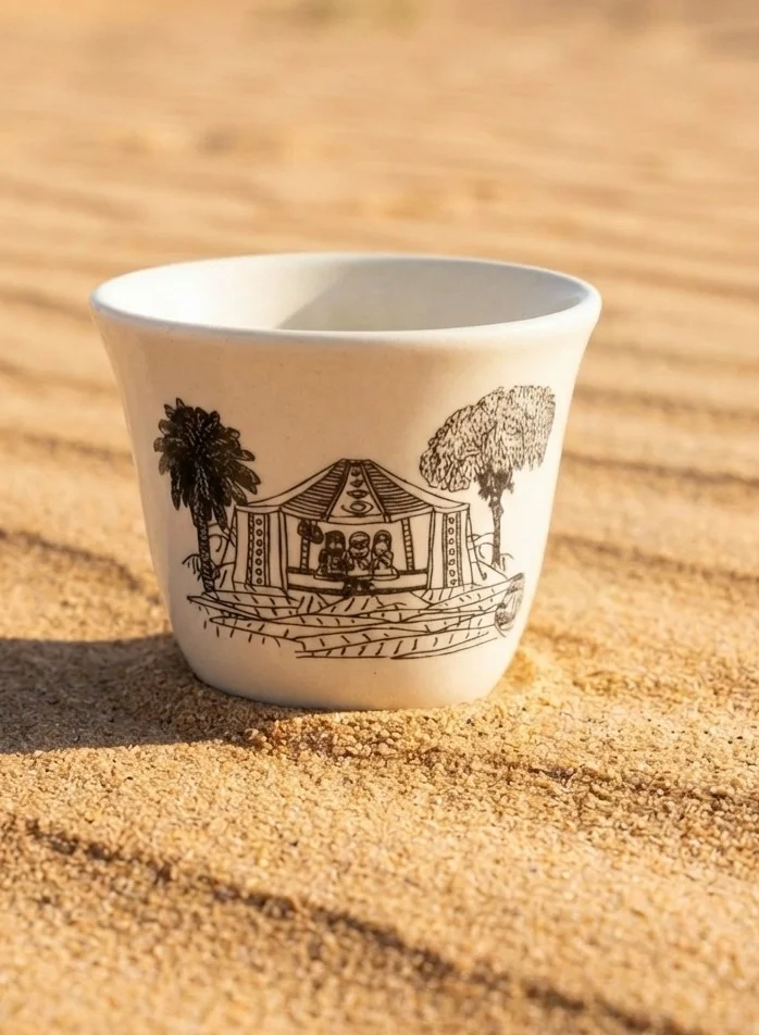 Tohfa Luxe Tohfa Luxe Majlis Heritage Artisan Qahwa Cup – Handcrafted UAE-Inspired Clay Arabic Coffee Cup with Majlis Print (Single Piece)