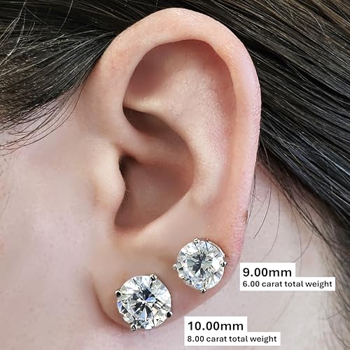 Central Diamond Center 14K Solid Gold Post & Sterling Silver 4 Prong CZ Stud Earrings - Platinum Plated - 10.0mm - 8.00cttw - Image 3
