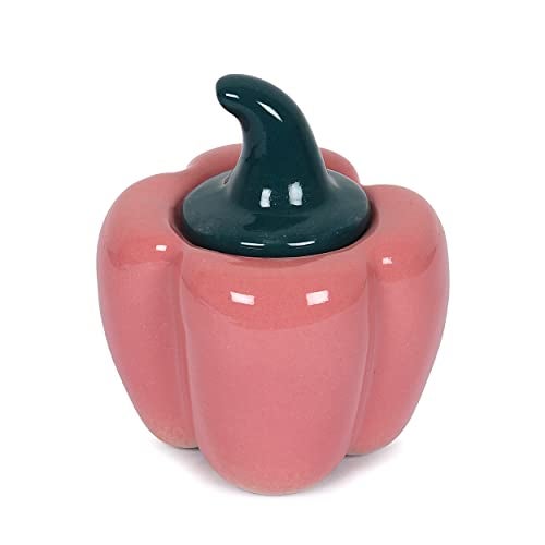 QIMACPLUS Ceramic Capsicum Decorative Pickle Jar| Food Storage Jar | Multipurpose aachar, masala Jar For kitchen and Dining table 500 ML set of 2 Green and Pink - Image 4