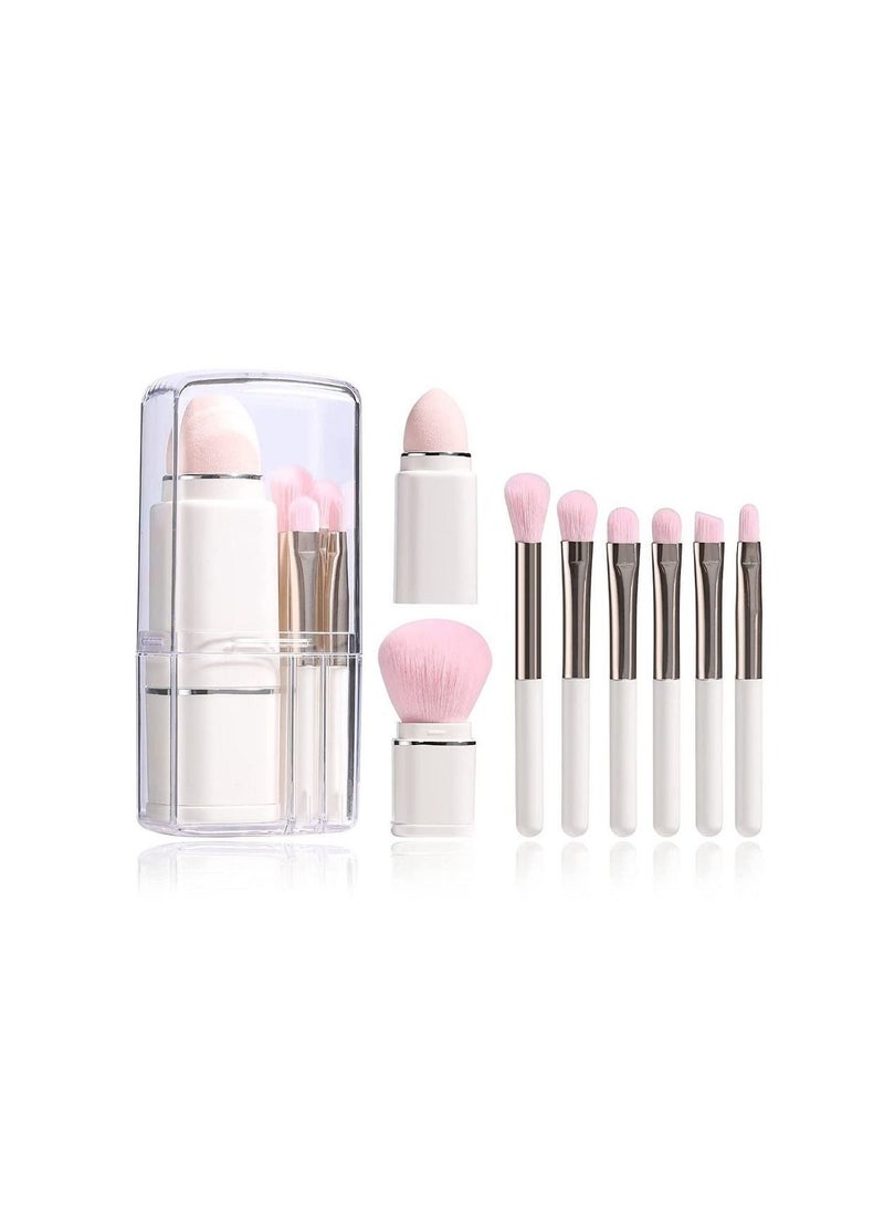 Makeup Brush, 8 in 1 Travel Small Makeup Brush Portable - Travel Lip Brush, Eyeshadow Brush, Beauty Sponge, Concealer brush, Foundation Blending Powder Brushes Retractable Makeup Brushes Sets, White - Image 1