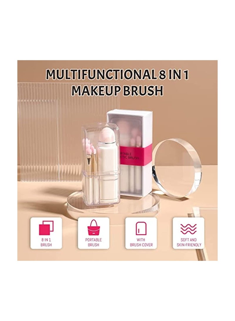 Makeup Brush, 8 in 1 Travel Small Makeup Brush Portable - Travel Lip Brush, Eyeshadow Brush, Beauty Sponge, Concealer brush, Foundation Blending Powder Brushes Retractable Makeup Brushes Sets, White - Image 4