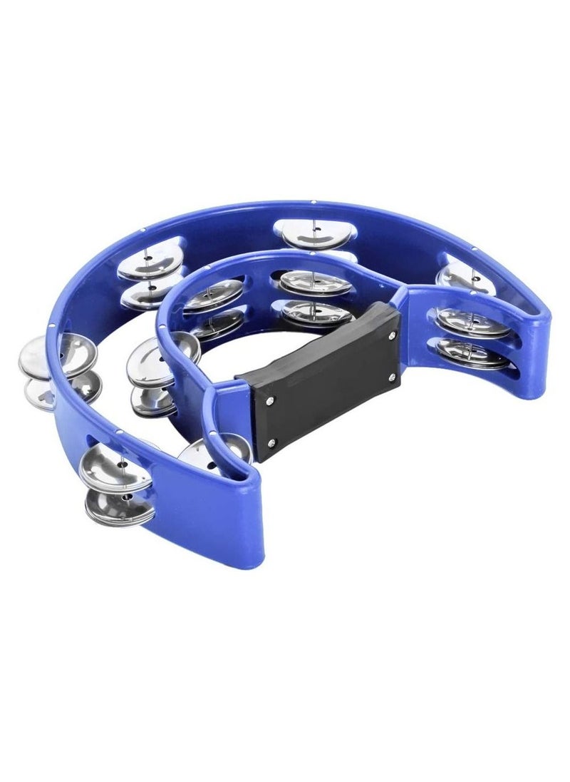 null - Mike Music Half Moon Musical Tambourine Double Row Metal Jingles Hand Held Percussion Drum for Gift KTV Party Kids Toy with Ergonomic Handle Grip (half moon, blue) - Image 1