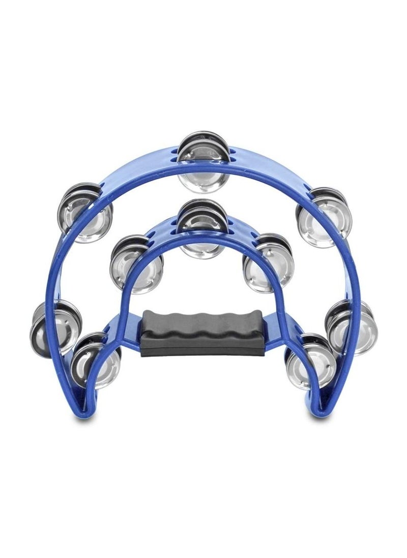 null - Mike Music Half Moon Musical Tambourine Double Row Metal Jingles Hand Held Percussion Drum for Gift KTV Party Kids Toy with Ergonomic Handle Grip (half moon, blue) - Image 1