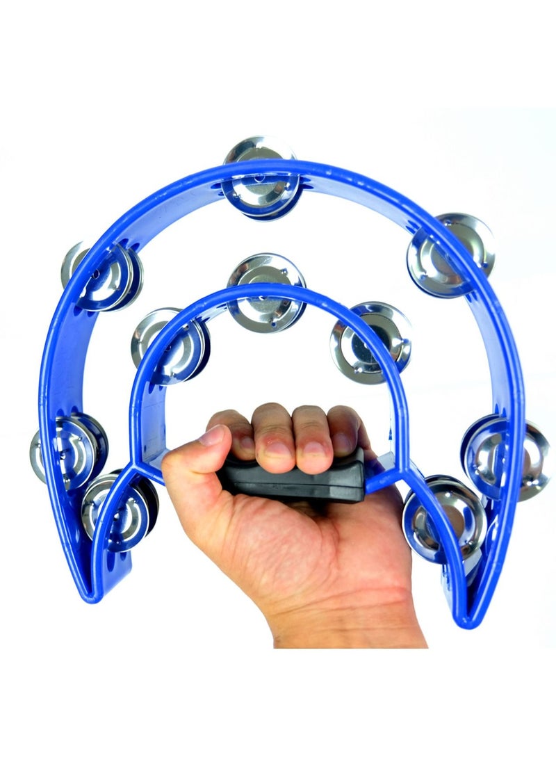 null - Mike Music Half Moon Musical Tambourine Double Row Metal Jingles Hand Held Percussion Drum for Gift KTV Party Kids Toy with Ergonomic Handle Grip (half moon, blue) - Image 1