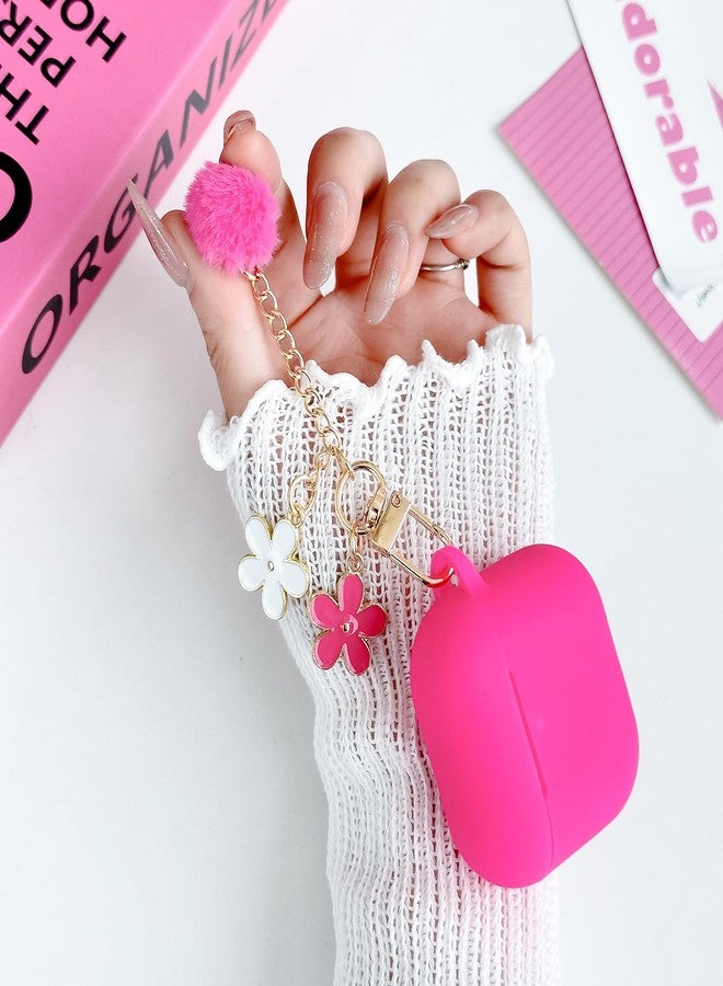 OTOPO Cute Rose Pink Case for Airpods 4 Cover for Girl Women with Pom pom Flower Charms Keychain & Cleaner Kit, Soft Silicone Airpods iPod 4th Gen Protective Cover Skin for Airpod 4 2024 - Image 3