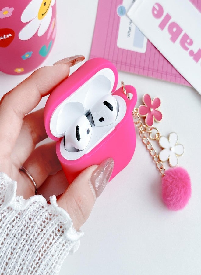 OTOPO Cute Rose Pink Case for Airpods 4 Cover for Girl Women with Pom pom Flower Charms Keychain & Cleaner Kit, Soft Silicone Airpods iPod 4th Gen Protective Cover Skin for Airpod 4 2024 - Image 2