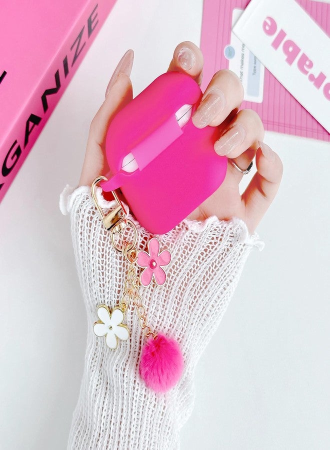 OTOPO Cute Rose Pink Case for Airpods 4 Cover for Girl Women with Pom pom Flower Charms Keychain & Cleaner Kit, Soft Silicone Airpods iPod 4th Gen Protective Cover Skin for Airpod 4 2024 - Image 4