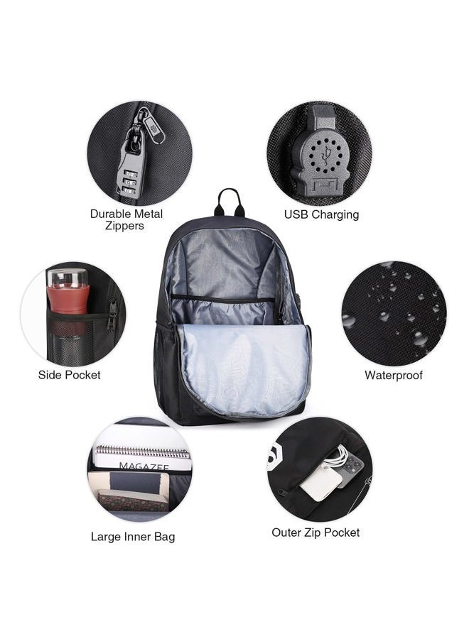 Pawsky Skateboard Anime Luminous School Backpack with USB Charging Port, Anti Theft Lock, Sling Bag & Pencil Case for Teen Boys and Girls, College Bookbag Lightweight Laptop Bag, Black - Image 2