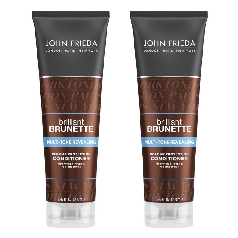 John Frieda Brilliant Brunette Multi-Tone Revealing Color Protecting Conditioner, for maintaining Color Treated Hair, Anti-Fade Conditioner, 8.45 Oz (Pack of 2), with Sweet Almond Oil & Crushed Pearls