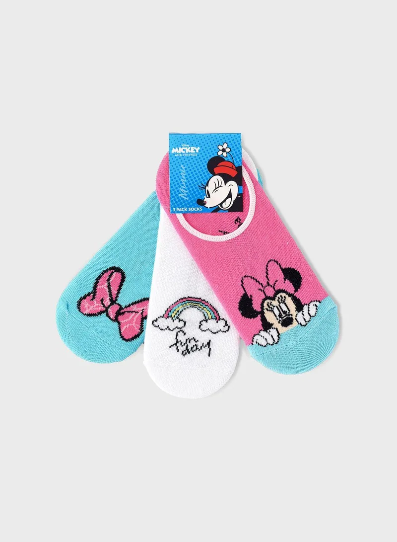 Disney Kids 3 Pack Minnie Mouse No Show Socks