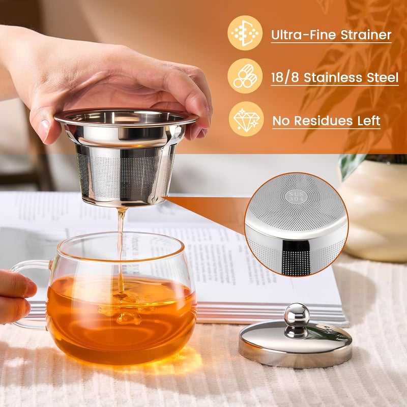 PARACITY Tea Cup with Infuser and lid, Glass Tea Cup of Heat Resistant Glass, 13oz Tea Mug, Clear Teacup for Loose Tea, Blooming Tea, Tea Bag, Tea Cup with Strainer for Family Daily - Image 3