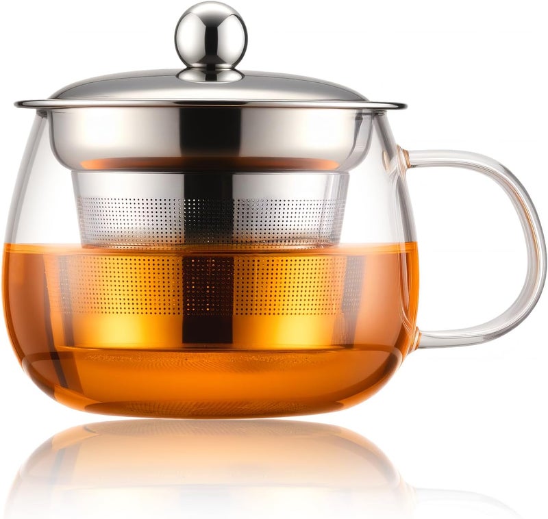 PARACITY Tea Cup with Infuser and lid, Glass Tea Cup of Heat Resistant Glass, 13oz Tea Mug, Clear Teacup for Loose Tea, Blooming Tea, Tea Bag, Tea Cup with Strainer for Family Daily - Image 1