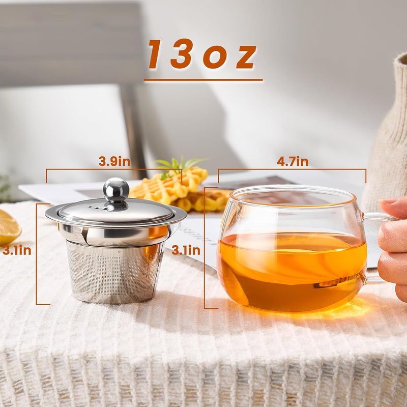 PARACITY Tea Cup with Infuser and lid, Glass Tea Cup of Heat Resistant Glass, 13oz Tea Mug, Clear Teacup for Loose Tea, Blooming Tea, Tea Bag, Tea Cup with Strainer for Family Daily - Image 2
