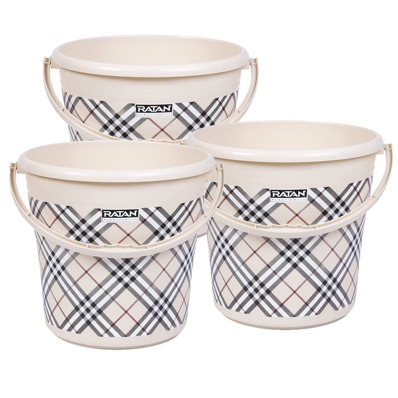 Ratan Plastics Frosty Checks Print Pack of 3 Buckets 20L Bucket x 3 Beige