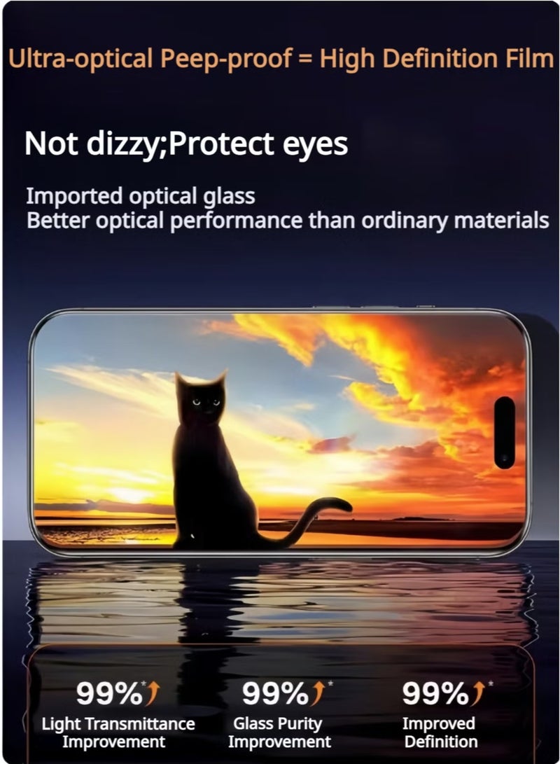 Raxoom Phone 16 Plus Privacy 9H Screen Protector, Premium Tempered Glass Privacy Screen 9H Tempered Glass Film For iPhone 16 Plus -2 Pack Black - Image 3