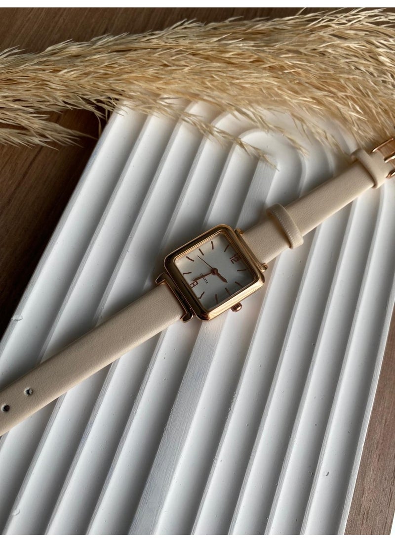 QUARTZ ساعة يد نسائية عتيقة من بي إس ستيل جلديةRetro حزام 1 قطعة  - Image 3