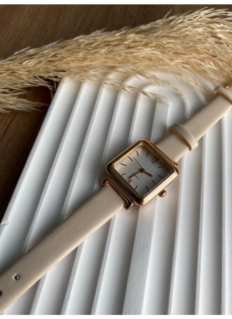 QUARTZ ساعة يد نسائية عتيقة من بي إس ستيل جلديةRetro حزام 1 قطعة  - Image 4