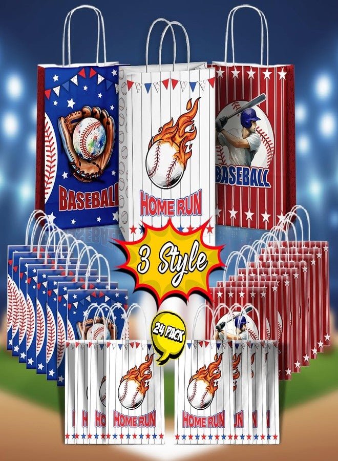 JOYGATHER 24 Pcs Baseball Goodie Bags with Handles, Baseball Party Favors Gift Candy Treat Snack Paper Bags with 3 Different Types for Birthday Party Supplies Decorations - Image 2