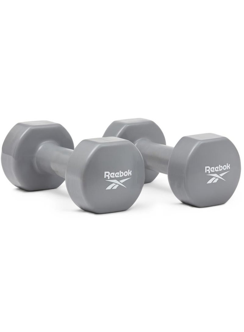 ريبوك دمبلز 5 كجم (زوج) – مغلفة بالنيوبرين، مثالية لتقوية العضلات والتدريب المنزلي - Image 1