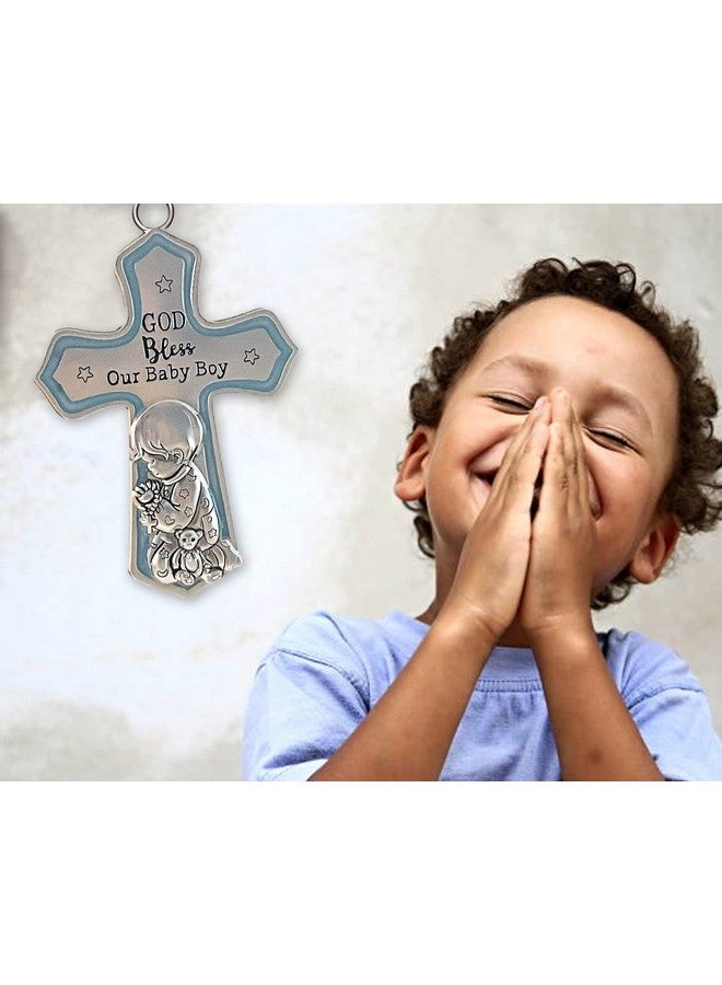 elskandi Crib Cross God Bless This Baby Boy Baptism Gifts for Baby Boys Christening Gifts for Boys Baptism Baby Dedication Gift - Image 5