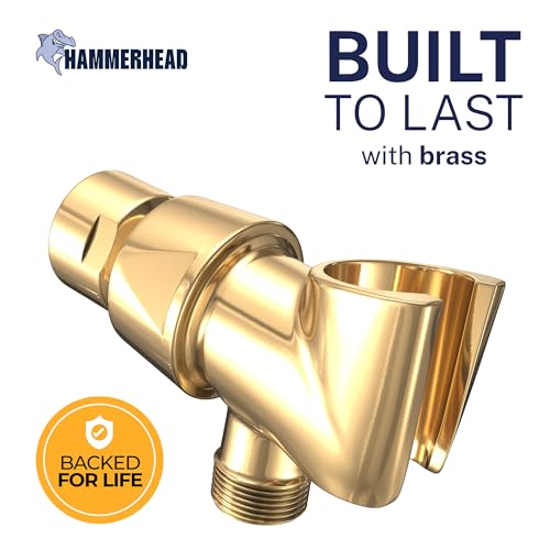 HammerHead Showers Solid Metal Handheld Shower Head Holder Polished Brass Adjustable Shower Wand Holder with Universal Wall Hook Bracket and Brass Pivot Ball Hand Held Shower Head Holder - Image 3