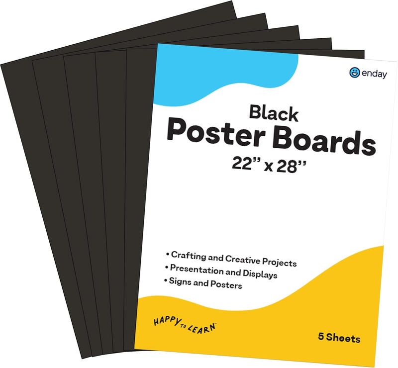 Emraw Poster Board Lightweight Craft Backing Boards for Presentations Office Sign Blank Painting Board Smooth Surface Poster Sheets for School Pack of 5 (Black) - Image 1