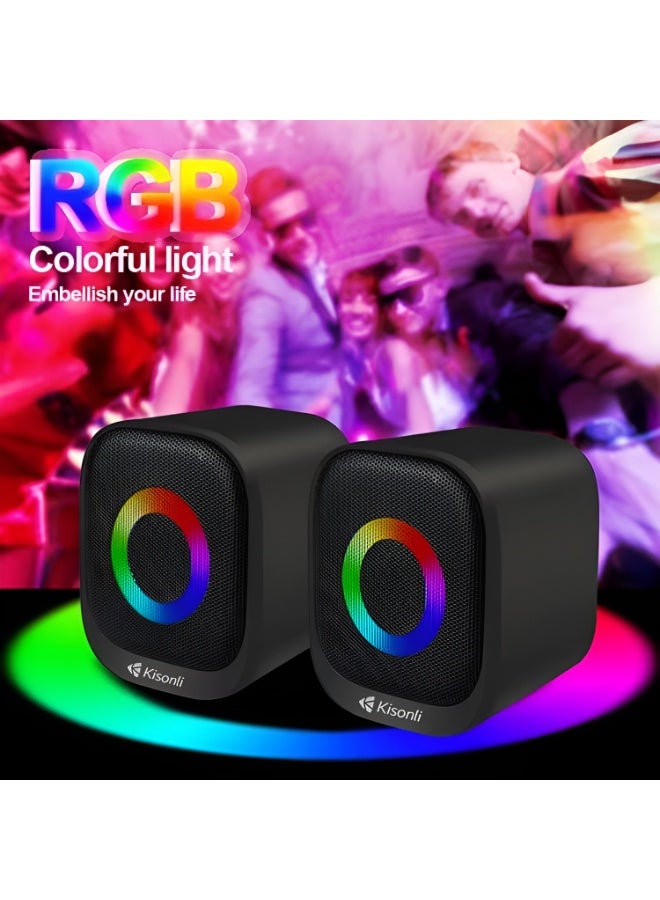 Kisonli X3 Multimedia USB 2.0 Speaker - High-Quality 2.0 Stereo Sound - Circular Breathing RGB Lighting - Music, Game, and Movie Mode - Black - Image 4