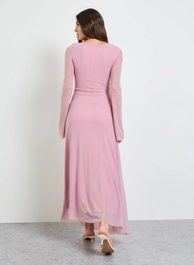 Take Two dusty pink Pink Gathered Asymmetric Neck Maxi Dress for Women | Best Price UAE