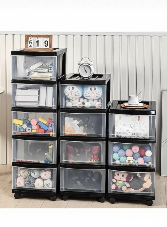 Marcolo 4-Layer Black Plastic Storage Drawers Cabinet with Wheels Multi-Purpose Organizer with 4 Spacious Pull-Out Drawers Durable Storage Unit for Clothes, Toys, Office & Home - Image 5
